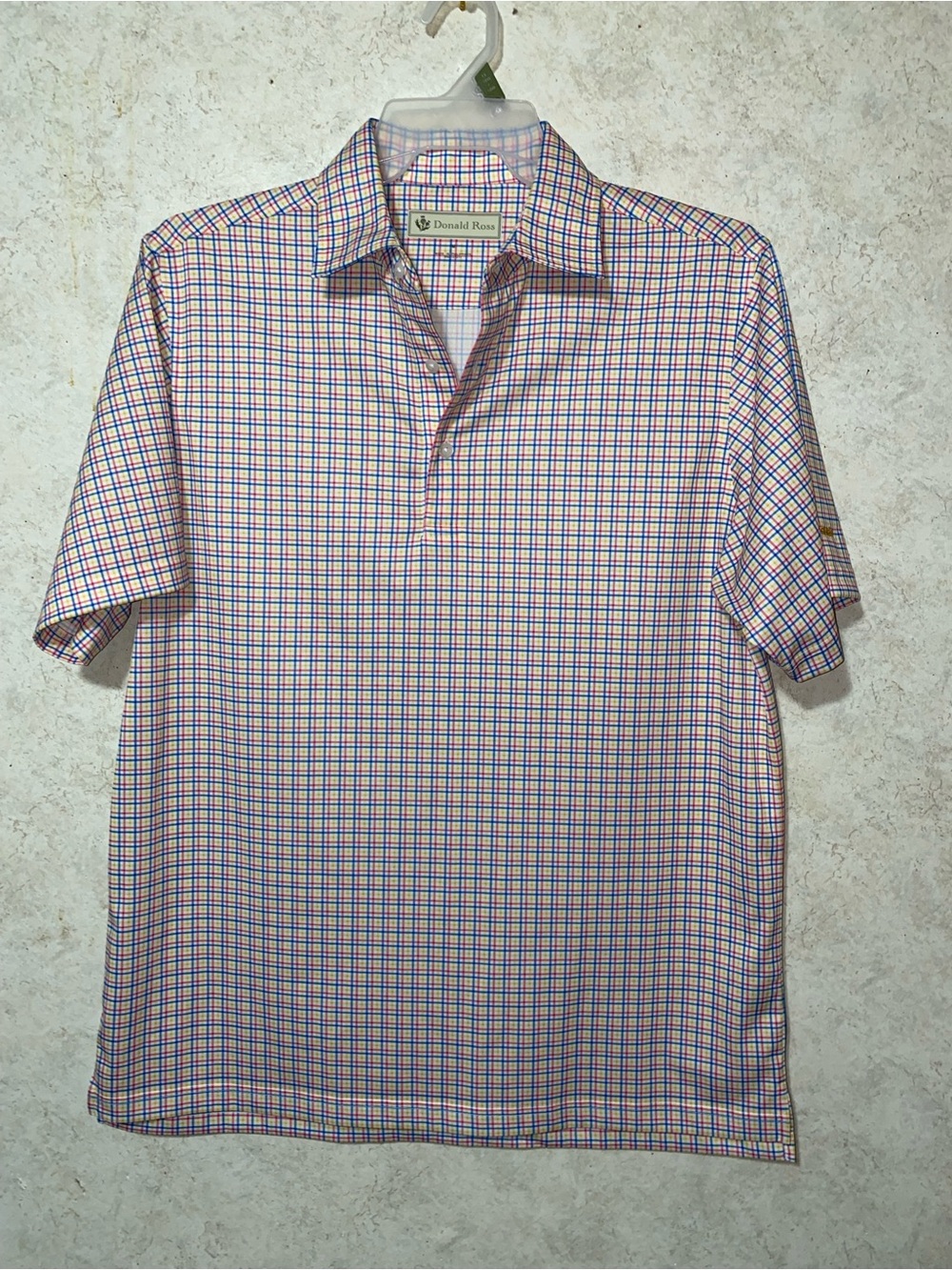 Donald Ross Men’s Short Sleeve Check Polo - Pink & Blue